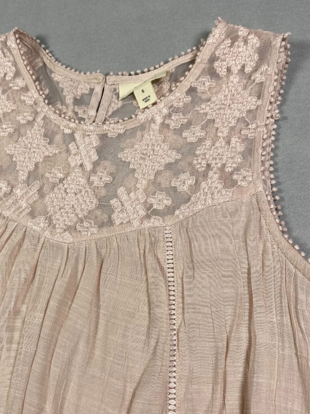 Style & Co Mesh Lace Yolk Sleeveless Top - Boho Flowy Hippie Womens Size S